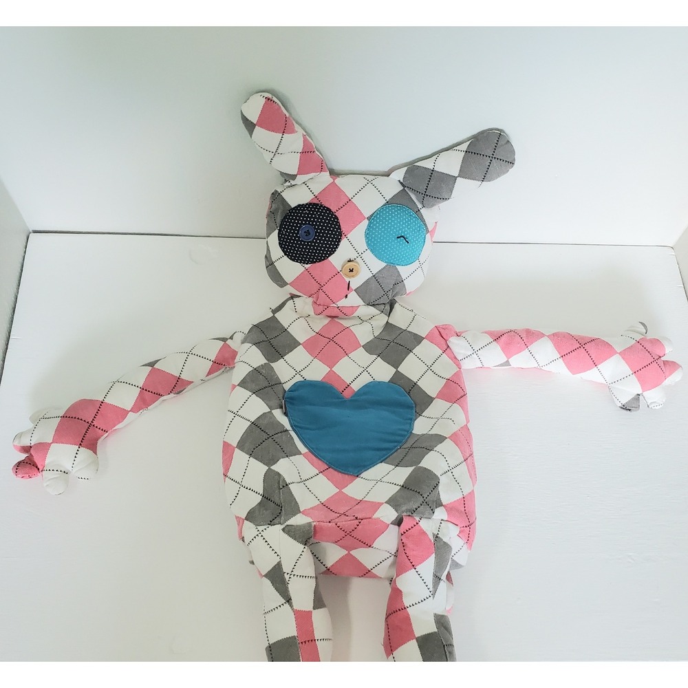 Handmade Patchwork Rabbit Backpack Plush Toy Unique Design Zipper Closure - Picture 8 of 8